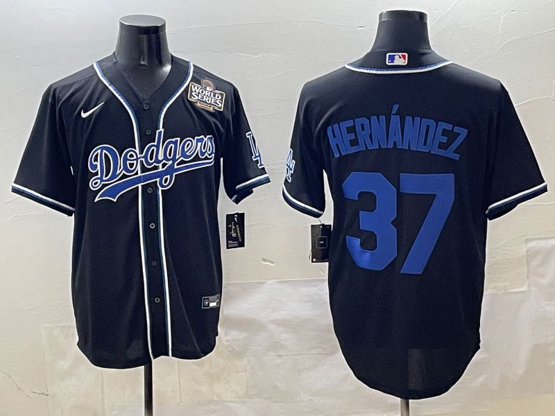 Men Los Angeles Dodgers 37 Hernandez Black blue Three generations Nike 2025 MLB Jersey style 10